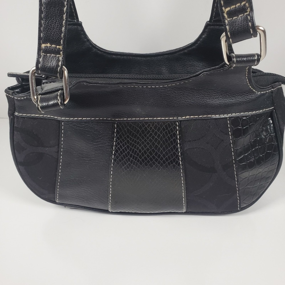 Black Patchwork Handbag Croc Snakeskin Textured Faux eather Shoulder Purse - Picture 2 of 15